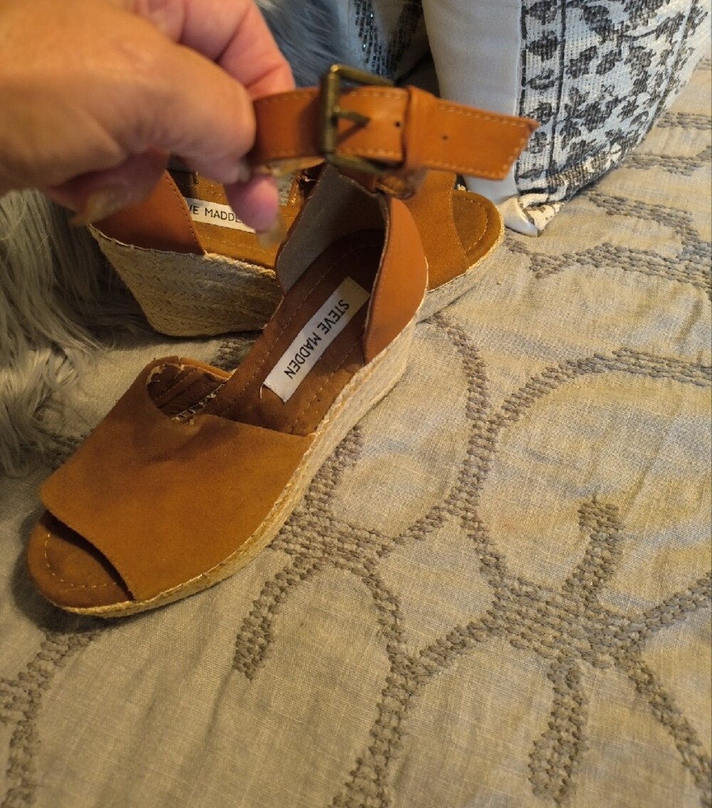 Steve Madden Copper Suede Espadrille Wedge Sandals with Ankle Strap - Picture 11 of 16